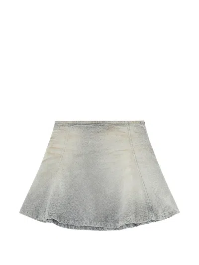 Diesel Skirt In Distressed Herringbone Denim In Gray