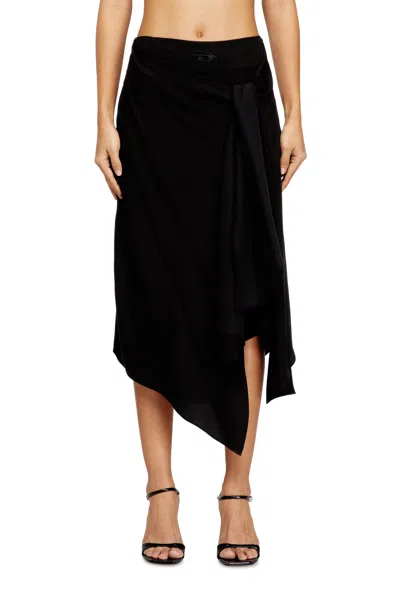 Diesel Skirt In Fluid Cupro With Front Knot In Black