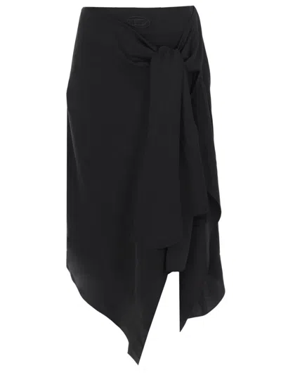 Diesel Skirt In Fluid Cupro With Front Knot In Black