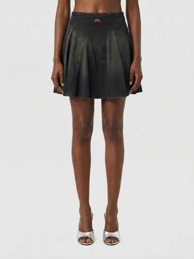 Diesel De-spiki-s Short Denim Skirt With Washed-out Effect In Black