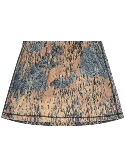 Diesel Abstract-print Mini Skirt With Crystals In Multicolor