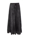 Diesel Full Skirt In Lasered Cotton-hemp Denim In Black