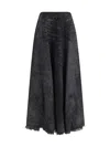 Diesel Full Skirt In Lasered Cotton-hemp Denim In Black