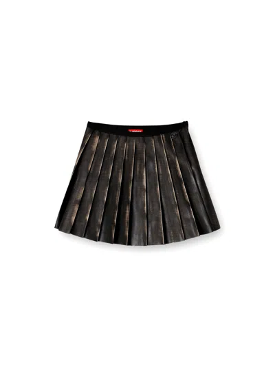 Diesel Short Pleated Skirt With Distressed Effect In Animal Print