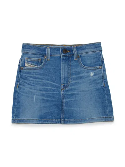 Diesel Kids' Gianna Jjj Logo-patch Denim Skirt In Blue