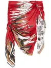 Diesel Asymmetric Knot Detail Midi Skirt In Red