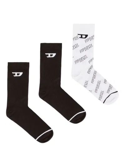 Diesel Skm-d-tennis-crew-17,5 Logo Socks (pack Of Three) In Black