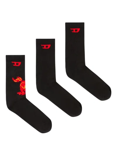Diesel Skm-d Tennis Socks (pack Of Three) In Black