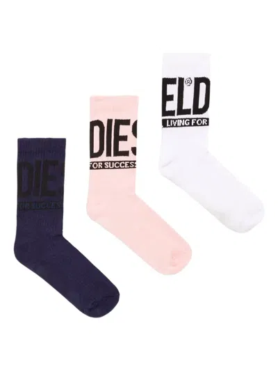 Diesel Skm-ray Cushioned Ribbed Logo Socks (pack Of Three) In Multi