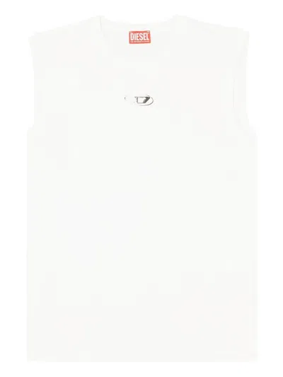 Diesel Sleeveless Cotton Logo Top In White
