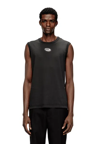 Diesel Sleeveless Cotton Top With Metallic Oval D In Black