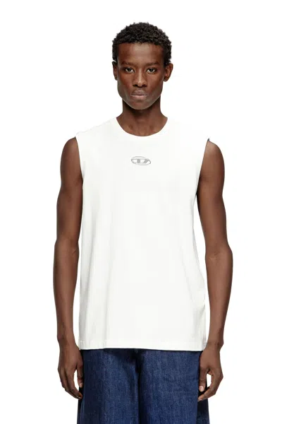 Diesel Sleeveless Cotton Top With Metallic Oval D In White