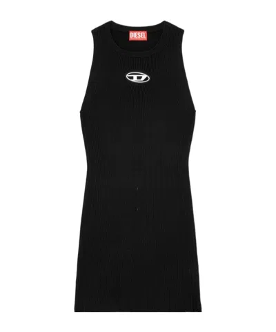 Diesel Black Ribbed Viscose Dress With Wide Neckline