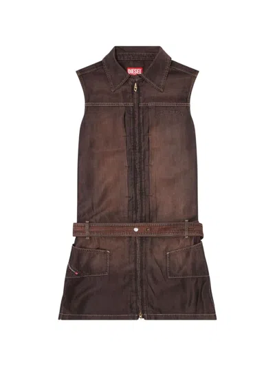 Diesel Sleeveless Dress With Belt In Brown
