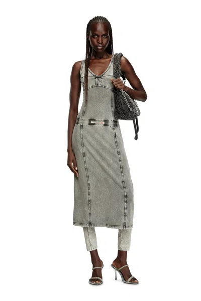 Diesel Sleeveless Midi Dress With Denim Effect In Grey
