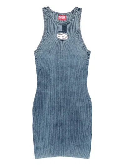 Diesel Cotton Mini Dress Sleeveless Round Neckline In Blue