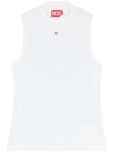 Diesel Sleeveless Mock Neck Top Size S With Embroidered Logo In White
