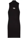 Diesel High Neck Fitted Mini Dress With Ribbed Texture In Black