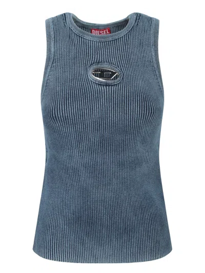 Diesel Sleeveless Ribbed Knit Top In Blue