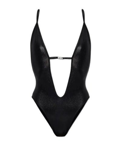 Diesel Plunging-neckline Metallic-finish Swimsuit In Black