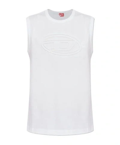 Diesel White Cotton Tank Top With Wide Neckline