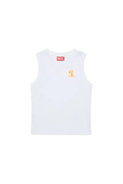 Diesel Kids' Sleeveless T-shirt With  Palm Graphics In White