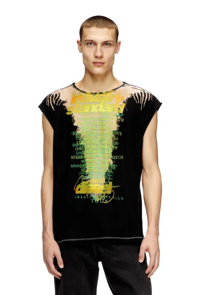 Diesel Sleeveless T-shirt With Lyrics Print In Black