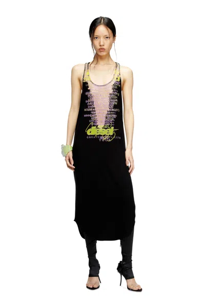Diesel Sleeveless Tank Dress With Lyrics Print In Black