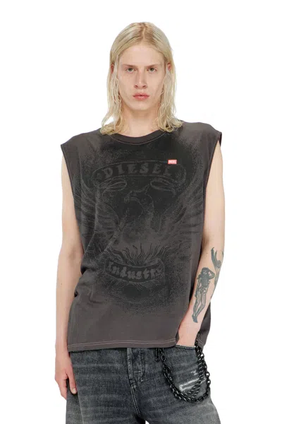 Diesel Sleeveless Top In Cotton With Tonal Graphic In Brown
