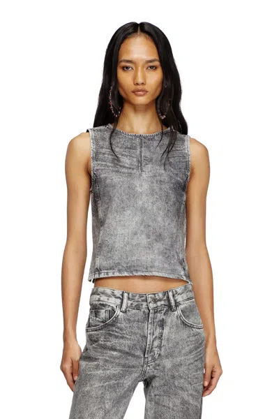 Diesel Distressed Embellished Fitted Sleeveless Top In Grey