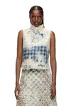 Diesel Sleeveless Top In Houndstooth-weave Denim In Metallic