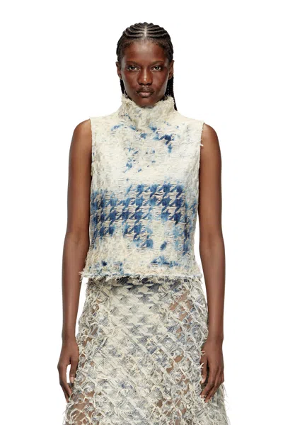 DIESEL SLEEVELESS TOP IN HOUNDSTOOTH-WEAVE DENIM