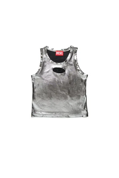 Diesel Kids' Sleeveless Top With Metallic Finish In Grey