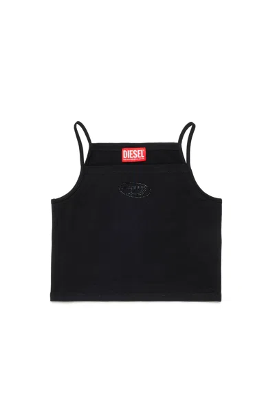 Diesel Kids' Top Smanicato Con Logo Oval D In Strass In Black