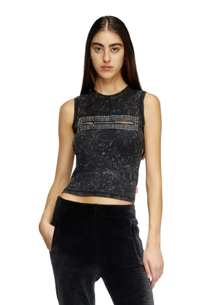 Diesel Sleeveless Top With Zip Detail In Black