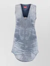 Diesel Sleeveless V-neck Distressed Denim Dress In Blue