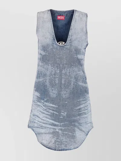 DIESEL SLEEVELESS V-NECK DISTRESSED DENIM DRESS