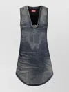 Diesel Sleeveless Denim Top With Deep V-neckline In Gray
