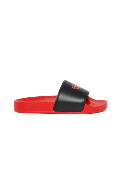 Diesel Slide Sandals With Logo In Red