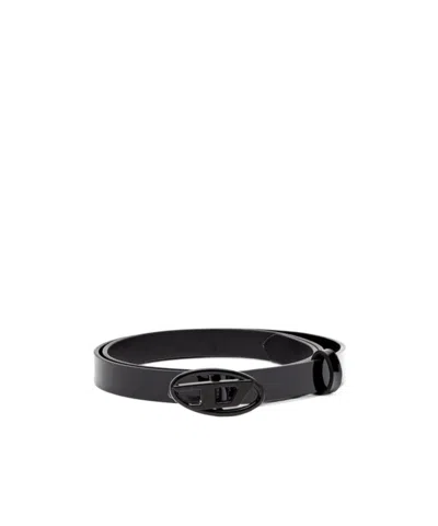 Diesel Slim Belt In Glossy Leather In T8013