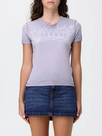 Diesel Slim Fit Cotton T-shirt With Contrasting Logo On The Chest In Purple