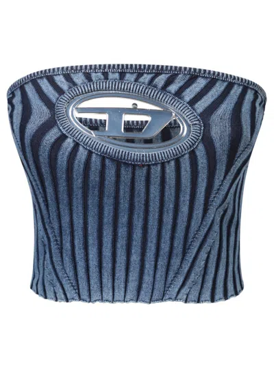 Diesel Slim Fit Ribbed Cotton Bandeau Top In Blue