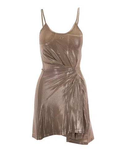 Diesel Slim Fit Scoop Neck Mini Dress With Spaghetti Straps In Brown