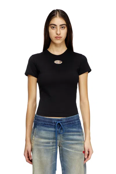 Diesel Slim Fit T-shirt With Cut-out Oval D In Black