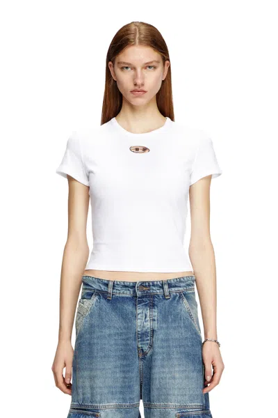 Diesel Slim Fit T-shirt With Cut-out Oval D In White