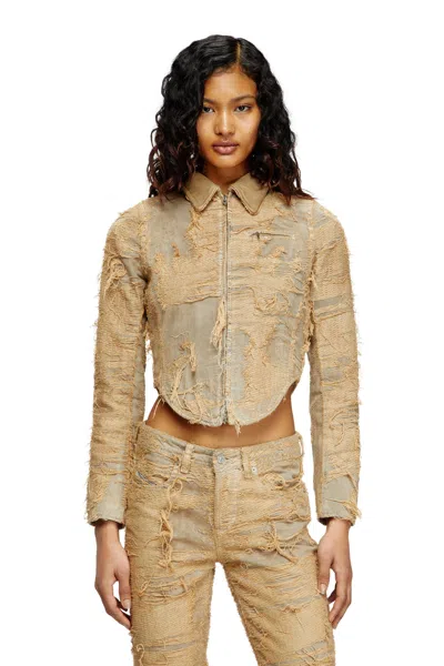 Diesel Slim Jacket In Overdyed Floating-thread Denim In Beige
