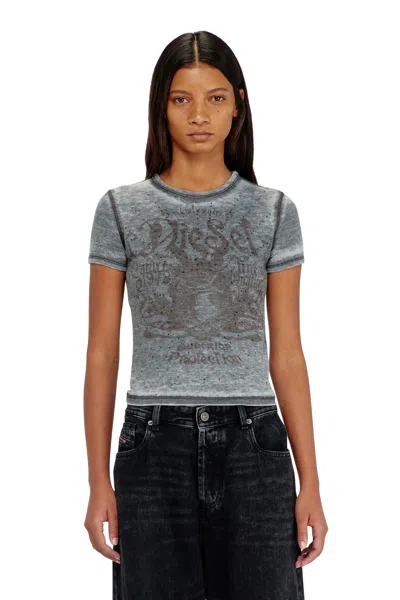 Diesel Slim Jersey T-shirt With Print And Studs In Multi