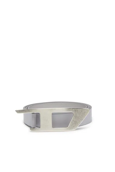 Diesel Slim Leather Belt With D Buckle In Gray