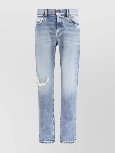 Diesel Slim Leg Vintage Jeans With Ripped Patch In Blue