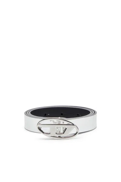 Diesel Slim Metallic Belt In Bianco